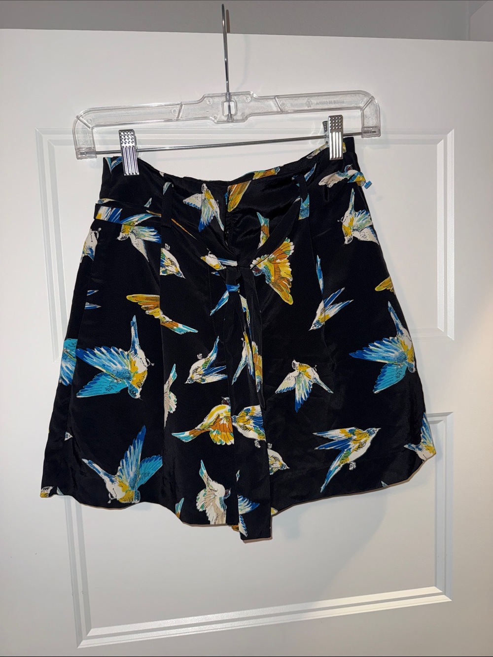 Zara Black Bird Print Tie-Waist Shorts
